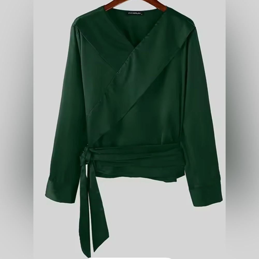 Chic Forest Green Women's Wrap Blouse
